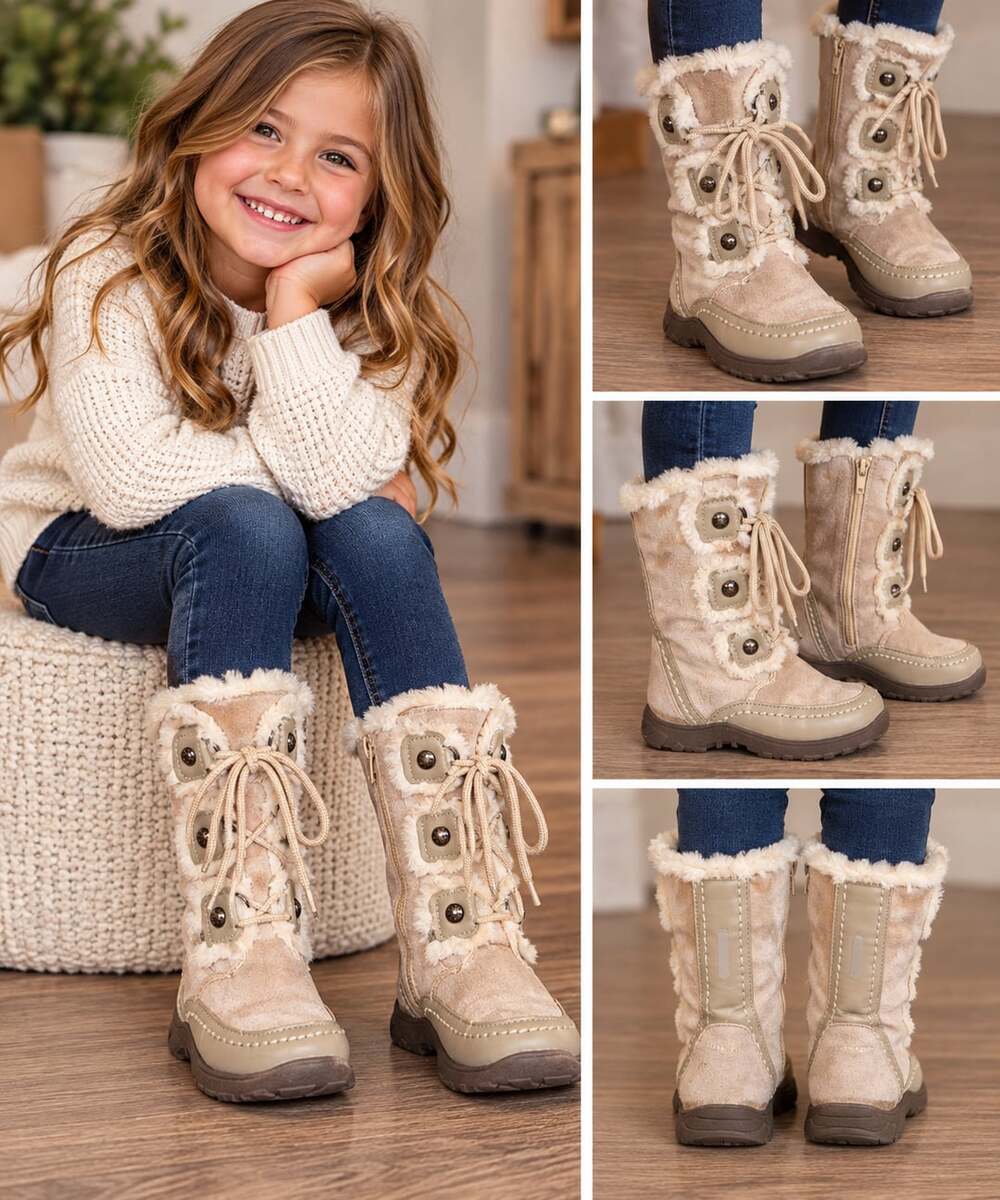 Nine West Daffodil Girls Faux Fur Winter Boots Beige Size 11